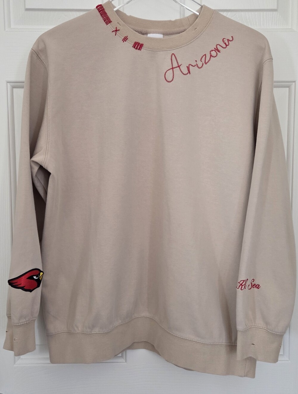 Custom Arizona Cardinals Women's Large Crewneck Sweatshirt Tan Red